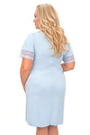 Cămașă de noapte damă plus size din viscoză cu dantelă, model LINDA, culoare bleu