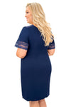 Cămașă de noapte damă plus size din viscoză cu dantelă, model LINDA, culoare bleumarin