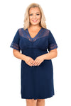 Cămașă de noapte damă plus size din viscoză cu dantelă, model LINDA, culoare bleumarin