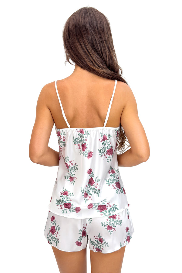 Pijama damă JULIA din satin — model 1/2 cu imprimeu floral