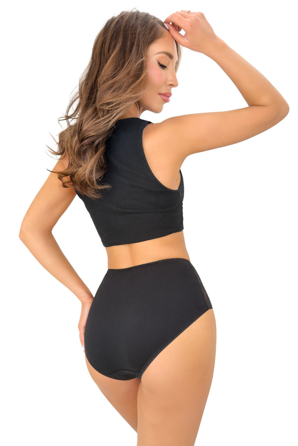 Chilot damă, talie înaltă, bumbac cu dantelă, negru - DONNA 272