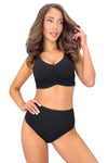Chilot damă, talie înaltă, bumbac cu dantelă, negru - DONNA 273