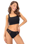 Chilot damă, tip brazilian, bumbac cu dantelă, negru - DONNA 280