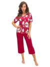Pijama BRIGITTE 3/4 bordo, detaliu bluză cu decolteu rotund