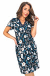 Cămașă de noapte damă IRENE, mânecă scurtă largă și elastic sub bust, imprimeu floral
