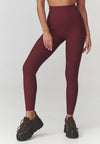 Colanți damă, tricot prăfuit cu nervuri și talie înaltă, bordo – C30