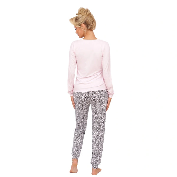 Pijama damă luxury, 2 piese, bumbac, essential long, roz- PANTERA
