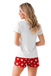 Pijama damă bumbac Cookie short — pantaloni scurți roșii cu fundiță în talie, fabricat în UE