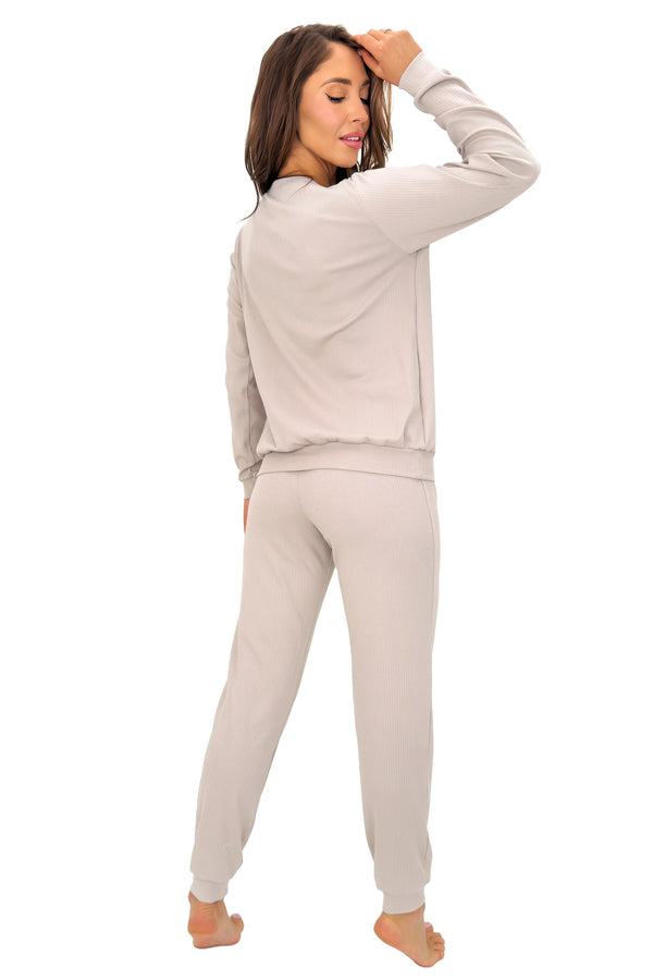 Pijama bumbac cu mânecă lungă „Home long” — bej — DONNA, fabricat în UE