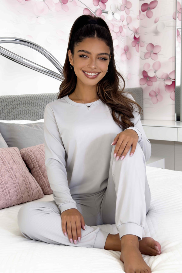 Pijama bumbac cu mânecă lungă „Home long” — gri — DONNA, fabricat în UE