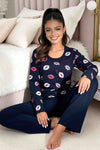 Kiss Long - pantaloni bleumarin - pijama damă din bumbac 100%, DONNA
