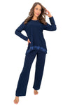 Pijama viscoză cu dantelă „Ramona long” — bleumarin — DONNA