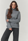 Pulover damă, tricot rib cu guler înalt, gri melanj – C20 Alina