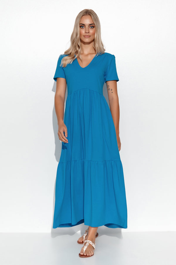 Sukienka maxi z dekoltem w serek blue jeans M549