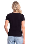 Tricou damă 107 din bumbac, negru, cu mânecă scurtă, văzut din spate