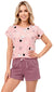Pijama scurtă Snowman short din bumbac 100%: tricou roz pudrat cu oameni de zăpadă și pantaloni scurți prună