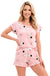 Pijama scurtă Snowman short din bumbac 100%, roz pudrat: tricou cu mâneci kimono și pantaloni scurți cu volănaș