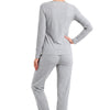 Pijama Megi long din tricot reiat gri cu dantelă albă — cadou personal de ziua ei, DONNA