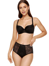 Sutien buretat din material floral satinat și tulle elastic, negru - GORTEKS Elise