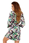 Halat damă, satin, imprimeu floral tropical, negru - ERIS