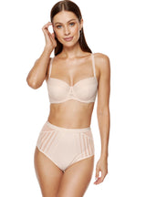 Sutien buretat din material fin cu dungi delicate, bej - GORTEKS Luna