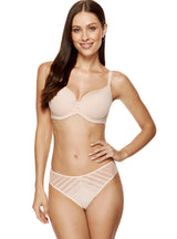 Sutien căptușit cu cupe 3D respirabile cu dungi fine in spate, bej - GORTEKS Luna