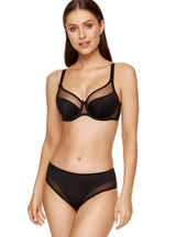 Sutien semiîntărit pentru bust mare din tulle fin și spumă subțire, negru - GORTEKS Zara