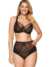 Sutien soft din dantelă și tulle transparent pentru bust generos, negru - GORTEKS Gabi