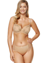 Sutien căptușit cu broderie elegantă și interior din bumbac, bej - GORTEKS Yvette