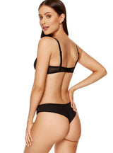 Tanga braziliană din tulle dublu cu interior din bumbac, negru - GORTEKS Zara