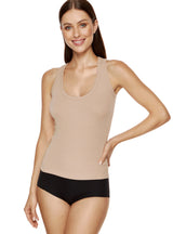 Top boxer din material fin cu nervuri din viscoză și elastan, bej - GORTEKS Lotta
