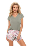 Piżama damska z krótkimi spodenkami - Nicola 1/2 oliwka