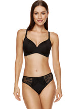 Sutien buretat neted cu inserții din dantelă și cupe spacer, negru - GORTEKS Eclipse