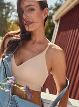 Bustieră fără balene cu bureți detașabili și design fără cusături, bej - GORTEKS Rocky