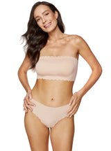 Bustieră fără bretele cu bureți detașabili și bandă siliconică, bej - GORTEKS Lucky