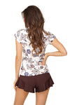 Pijama damă, viscoză, imprimeu floral, maro - NAOMI
