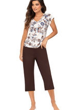 Pijama damă din viscoză cu pantaloni și imprimeu floral - NAOMI 3/4