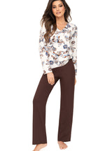 Pijama damă, viscoză fină, imprimeu floral, maro - NAOMI LONG