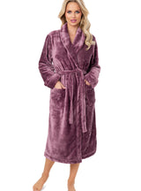 Halat damă pufos și lung, soft fleece gros, mov prune – DONNA 103