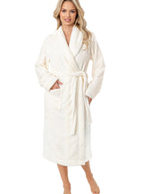 Halat damă pufos, călduros, material soft gros, ecru - DONNA 103