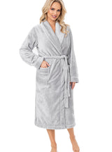 Halat damă pufos și lung, soft fleece gros, gri - DONNA 103