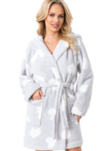 Halat damă gros, soft fleece, cu glugă și imprimeu inimi - HEARTS 102