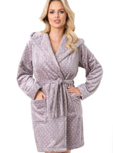 Halat damă, pufos, cu glugă și imprimeu - DONNA 102