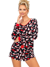 Pijama damă, bumbac 100%, set 2 piese, pantaloni scurți, imprimeu - SANTI 1/2