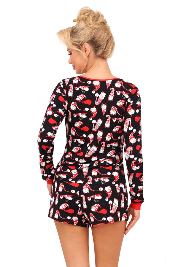 Pijama damă, bumbac 100%, set 2 piese, pantaloni scurți, imprimeu - SANTI 1/2