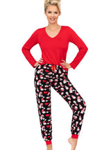 Pijama damă, bumbac 100%, imprimeu de iarnă, roșu - SANTI LONG