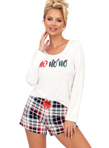 Pijama damă, bumbac 100%, imprimeu festiv, alb-ecru - HOHO II