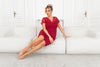 Cămașă de noapte plus size din viscoză „Livia”, culoare bordo, cu dantelă