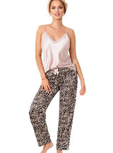 Pijama damă, satin, pantaloni lungi, bej - SHEILA LONG