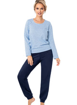 Pijama damă, bumbac 100%, imprimeu stelar bleumarin – STAR LONG